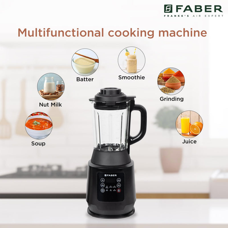 Faber 1800W Digital Power Blender Mixer Grinder |6 Auto Cook Menu|Hot Soup Maker|850W Built-in Heater|Nut Milk|Dry Grind