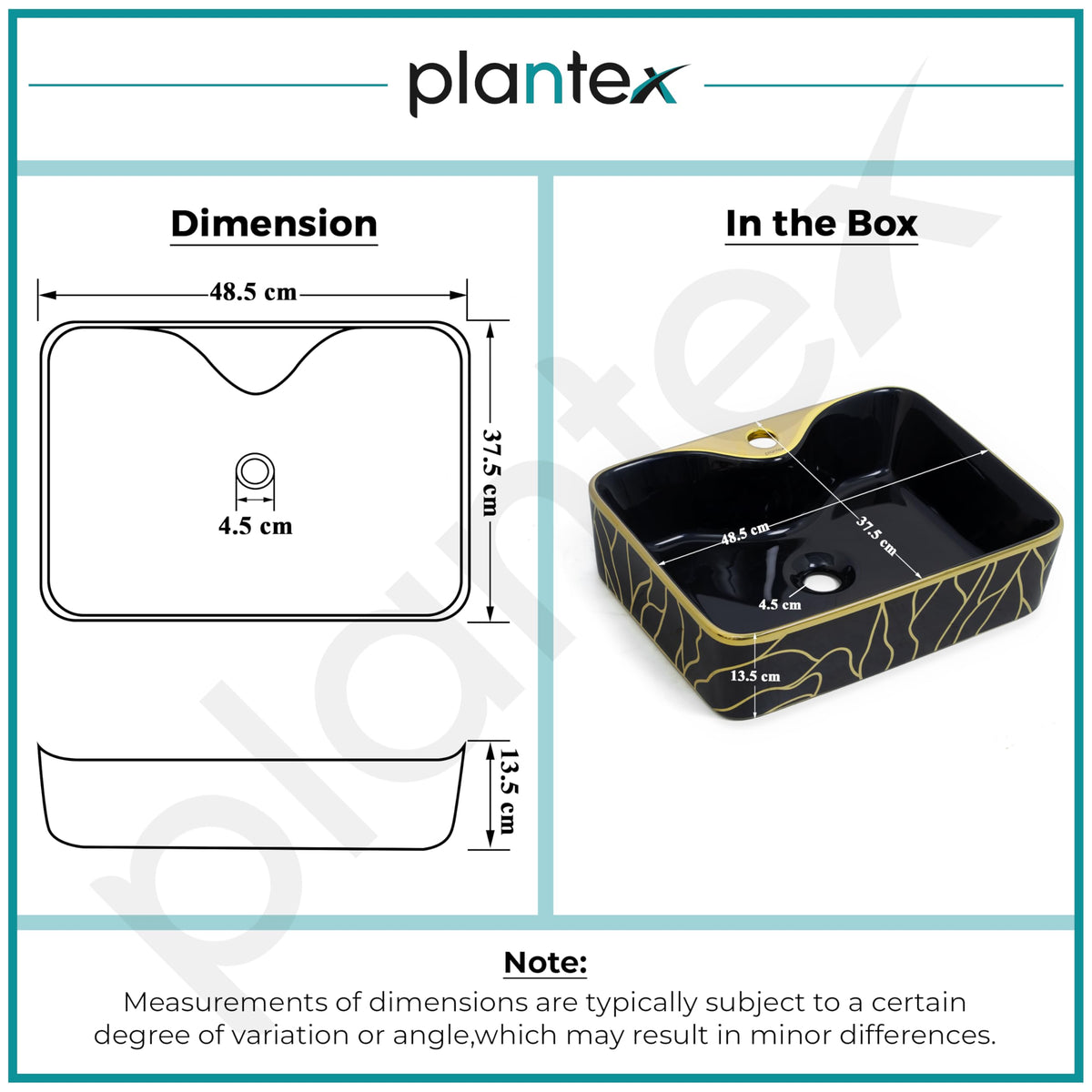 Plantex Ceramic Designer Washbasin for Bathroom/Countertop Wash Basin/Rectangle Tabletop Hand Wash Basin for Restaurant/Hotel (19x15x5 Inch - Black & Gold)-4