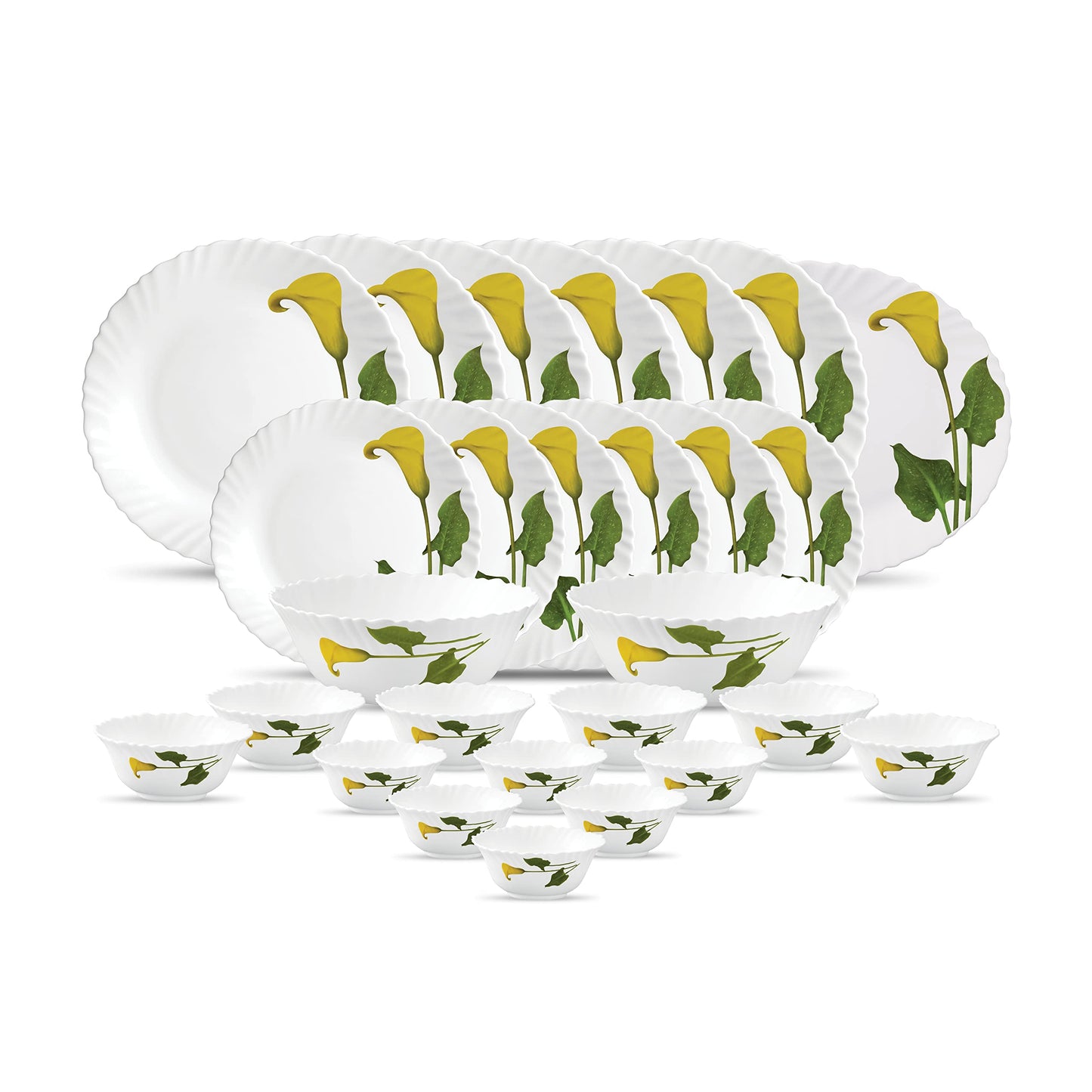 La Opala Diva Classique Collection Opal Glass Crockery | for Family of 6 | Dinner Set 27 pcs Citron Weave | Plates & Bowls for Dining | Microwave Safe | 100% Vegetarian | Extra Strong | White
