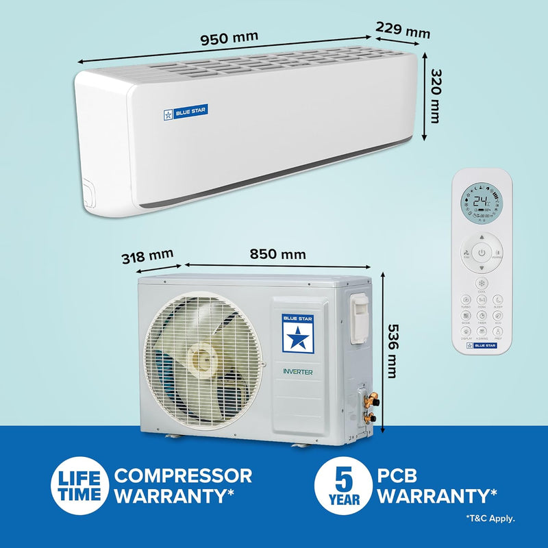 Blue Star 1 Ton 5 Star,New Star rated,Smart Inverter Split AC (Copper, Convertible 5 in 1 Cooling, DigiQ Hepta Sensor, Blue Fins, Self Diagnosis, IA512ZXUS, White)