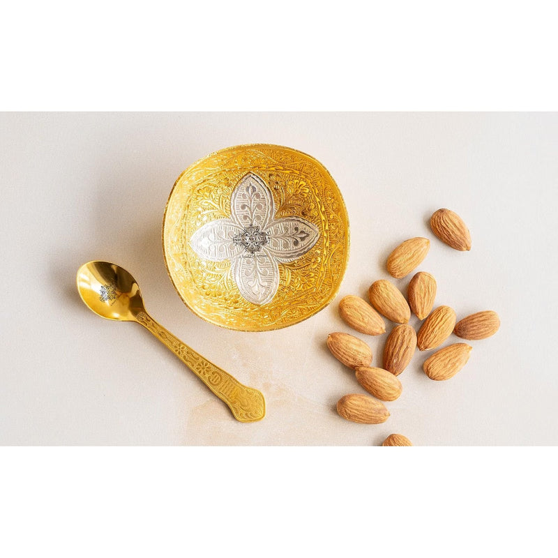Silver Plated Aluminium Embossed Bowl with Spoon - 80 ML