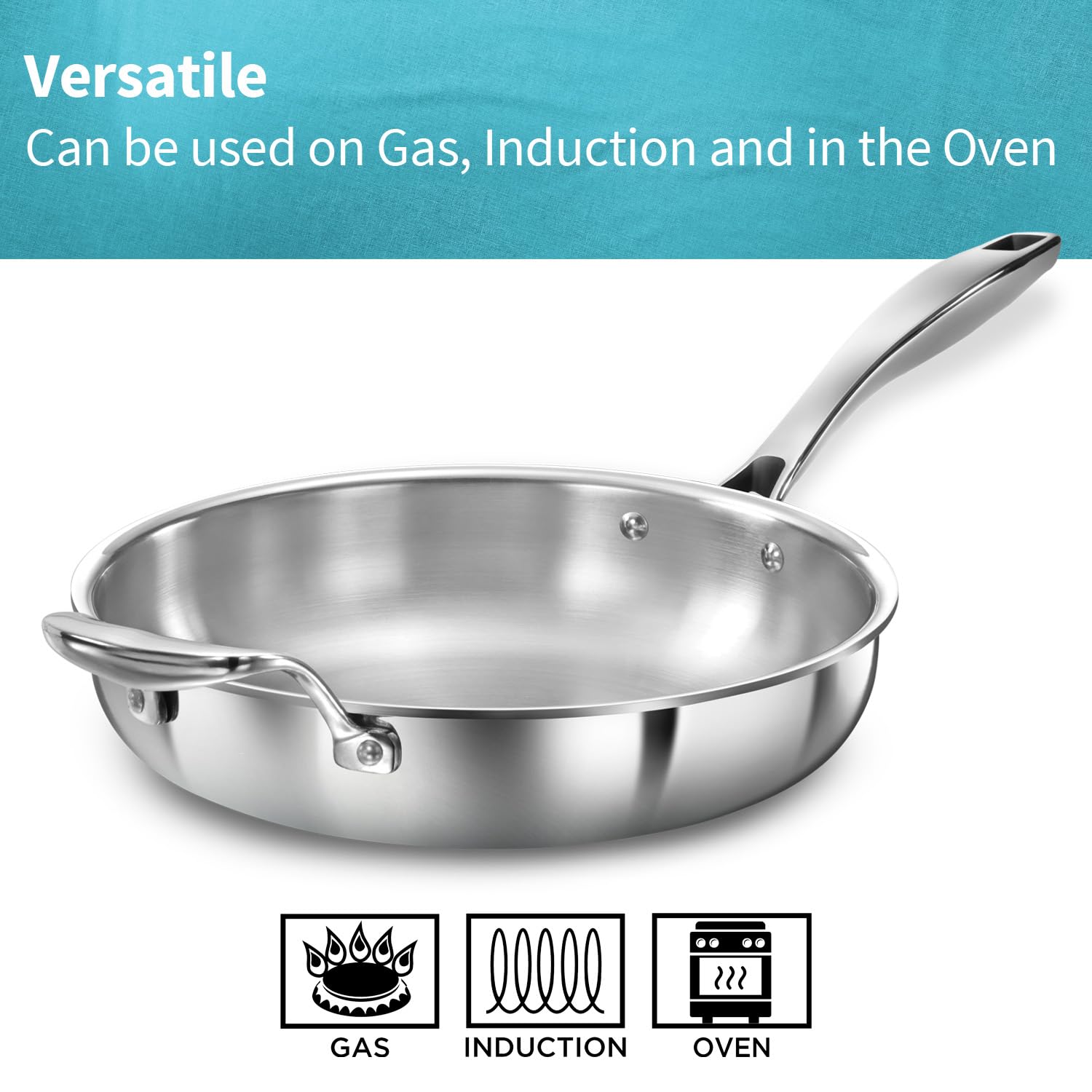 Hawkins Pro 26 cm Frying Pan, Triply Stainless Steel Fry Pan with Stainless Steel Handle, Silver (PSF26)