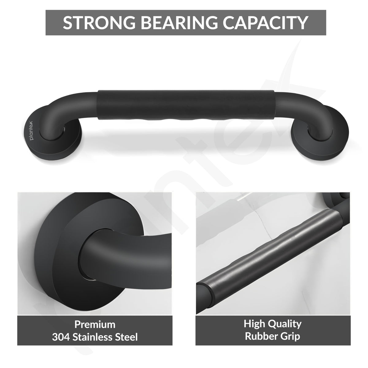 Plantex 304 Stainless Steel Grab Bar for Toilet with Grip/13 inch Anti-Slip Handle for Bathroom Support - Pack of 2 (Black)-3