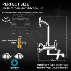 Plantex Pure Brass 3-in-1 Wall Mixer with L-Bend Provision for Overhead and Hand Shower/Bathroom Mixer Tap with Brass Wall Flange & Teflon Tape/Wall Mixer for Bathroom - (Star, Chrome)-4
