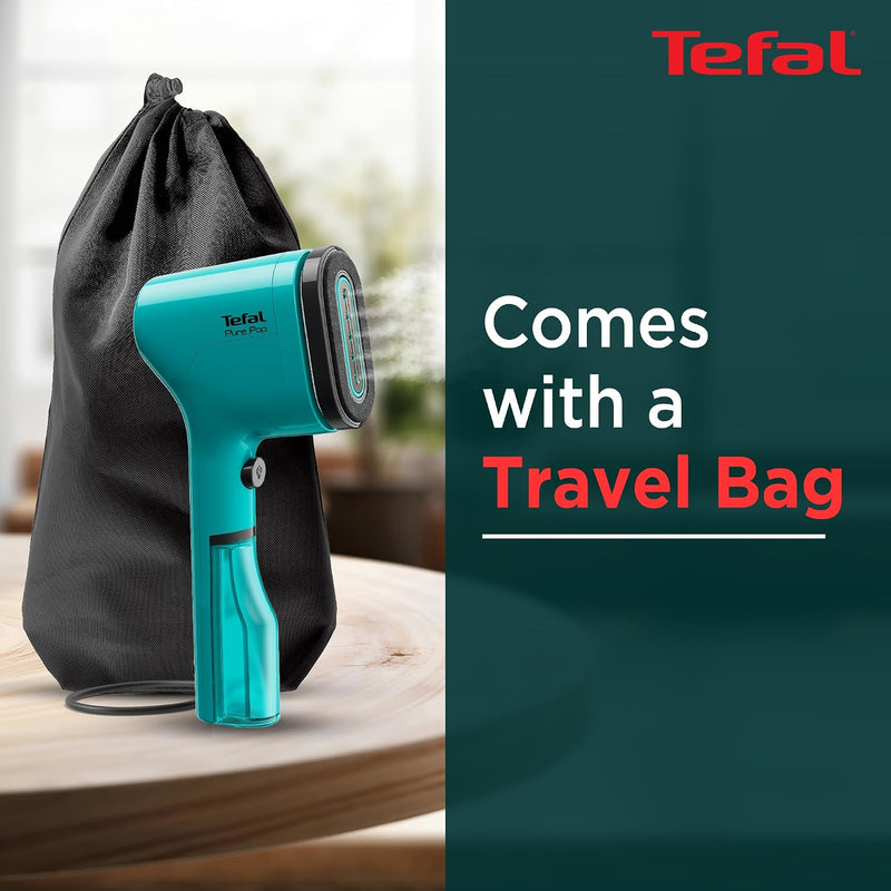 Tefal Pure Pop Handheld Garment Steamer | 1300W | Compact, Convenient Vertical Steaming | Reversible Pad | 2m Cable | 20g/min Steam | 15-sec Heat-Up | Green | No.1 Ironing Brand in Europe