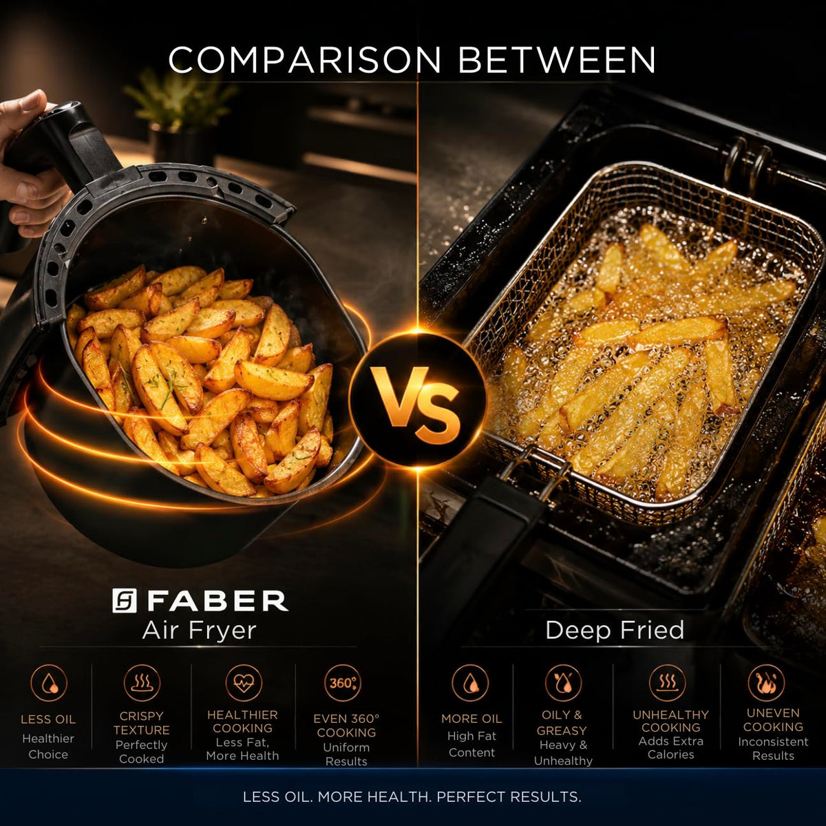 Faber 4L 1350W Digital Air Fryer | Fry, Bake, Roast | 85% Less Oil, 200°C Swirl Heating Technology |10-Preset Menu|Touch