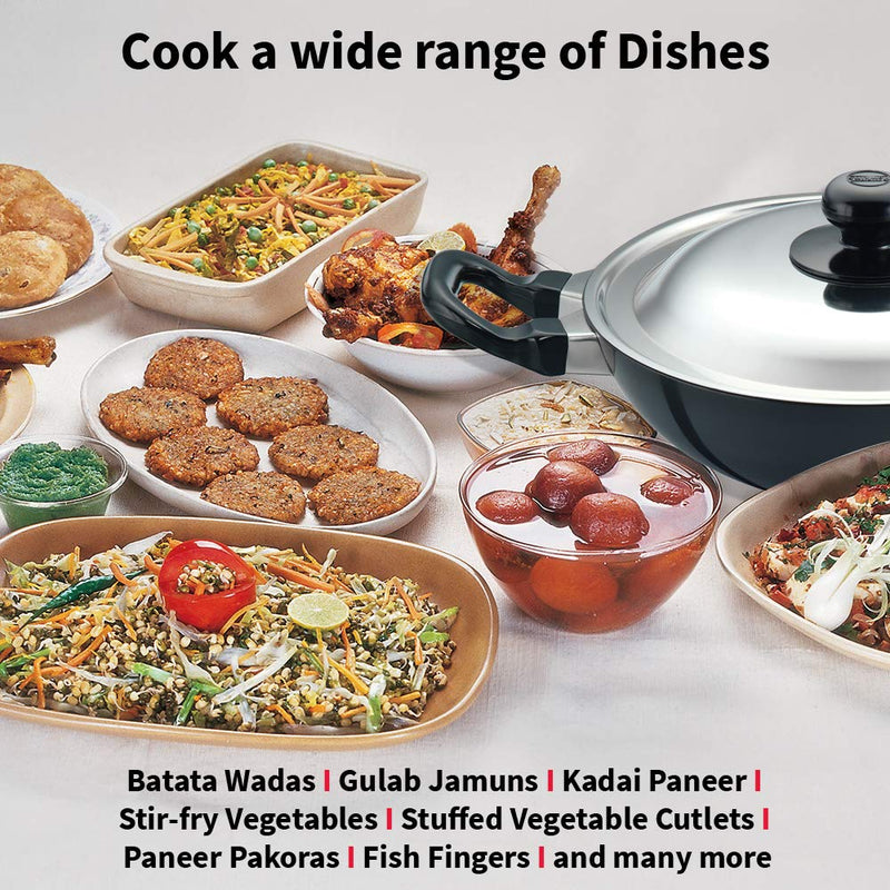 Hawkins Futura 1.5 Litre Deep Fry Pan, Non Stick Kadai with Stainless Steel Lid, Round Bottom Kadhai, Small Non Stick Kadai, Black (NK15S)
