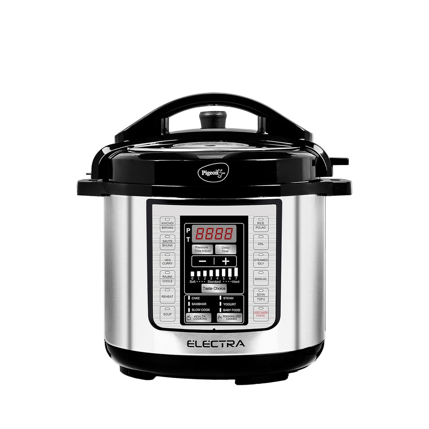 Pigeon By Stovekraft Electra Smart 6 Litre Electric Pressure Cooker with Digital Display | 18 Indian Preset Menu | Automatic Rice Cooker | Delay Timer & More (Stainless Steel)