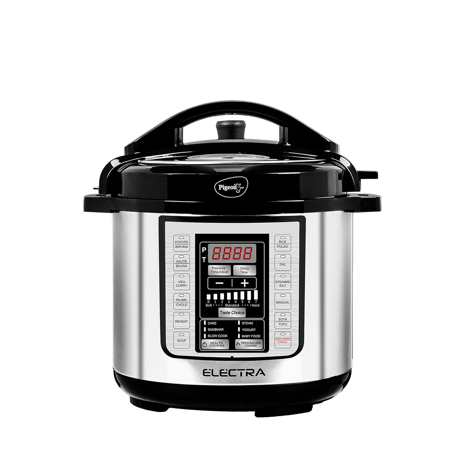 Pigeon By Stovekraft Electra Smart 6 Litre Electric Pressure Cooker with Digital Display | 18 Indian Preset Menu | Automatic Rice Cooker | Delay Timer & More (Stainless Steel)