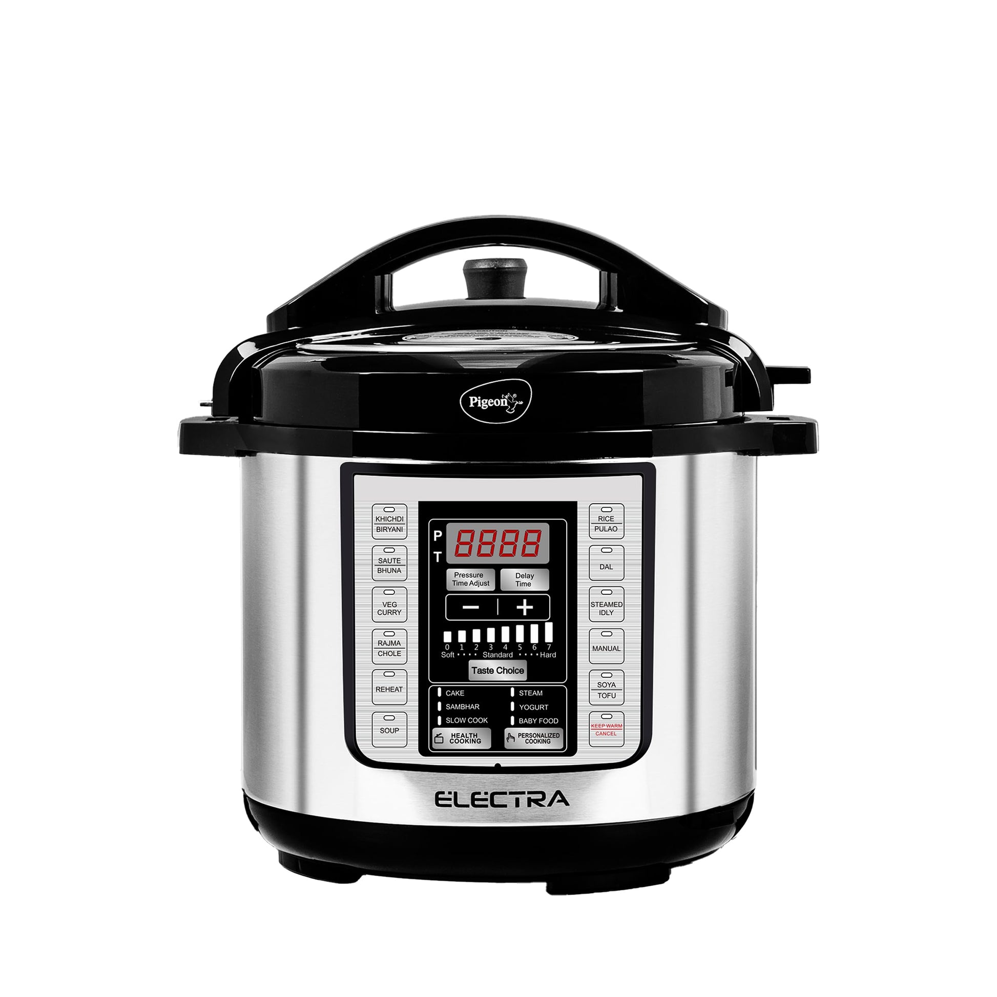 Pigeon By Stovekraft Electra Smart 6 Litre Electric Pressure Cooker with Digital Display | 18 Indian Preset Menu | Automatic Rice Cooker | Delay Timer & More (Stainless Steel)