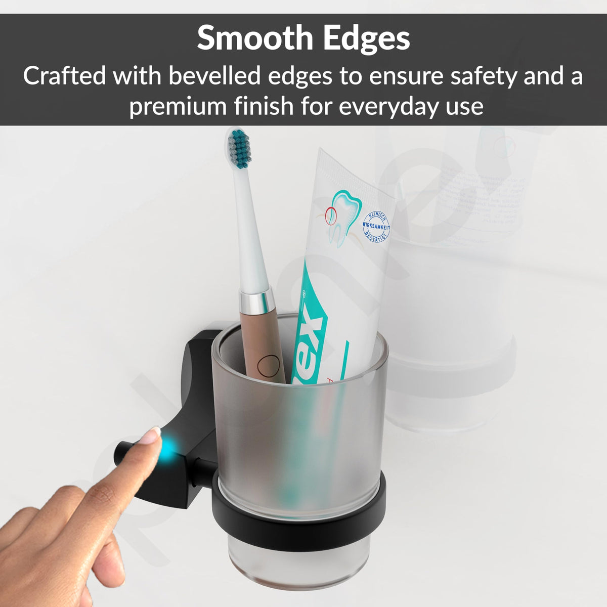 Plantex Space Aluminum Glass Tumbler Holder/Wall Mounted Tooth Brush Holder/Bathroom Accessories (Black)-6