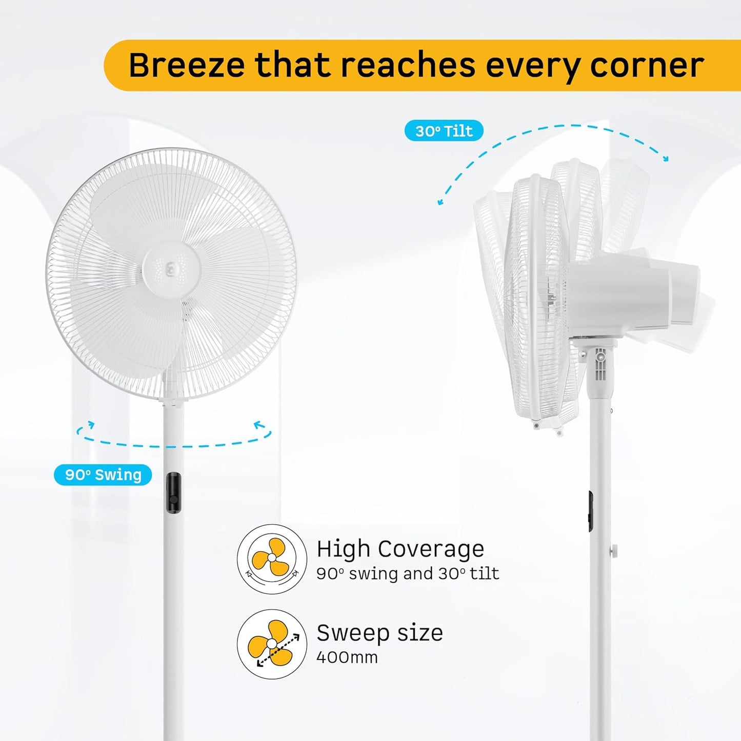 atomberg Izar Hi-Speed 400mm Pedestal Fan |Ideal for Home & Office |105W| High speed -2200 RPM | 6 Speeds | Remote with Oscillation, Timer, Sleep | 2 years Warranty (Snow White)