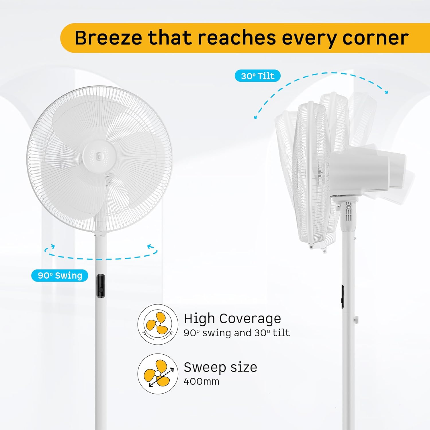 atomberg Izar Hi-Speed 400mm Pedestal Fan |Ideal for Home & Office |105W| High speed -2200 RPM | 6 Speeds | Remote with Oscillation, Timer, Sleep | 2 years Warranty (Snow White)