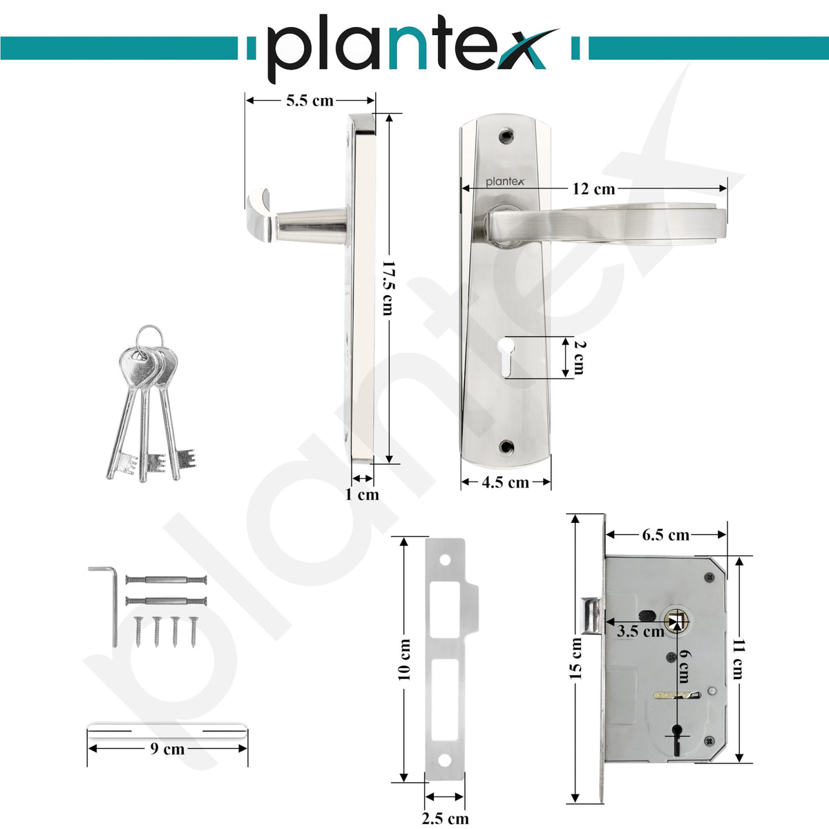 Plantex Heavy-Duty Door Lock Set - Main Door Lock Handle Set/Mortise Lock with 3 Keys for Home- Pack of 1 (8130-Matt)-3