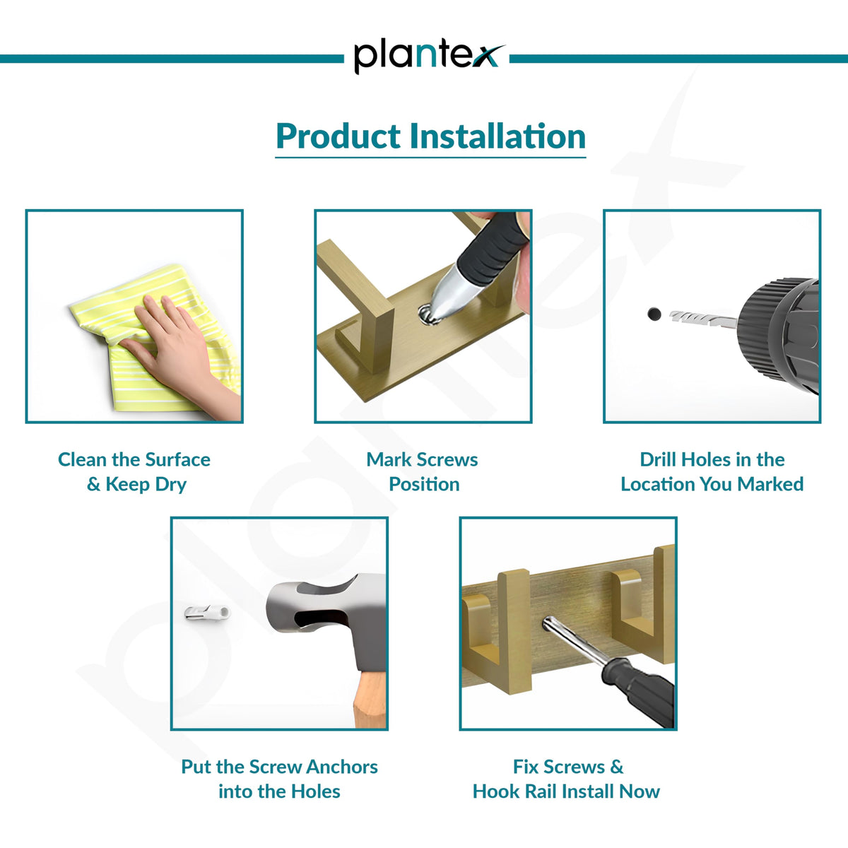Plantex Aluminum Hook Rail with L-Shape Hooks for Walls of Bathroom/KitchenHook Rail Bar for Clothes/Towel/Keys - Pack of 3 (6 Hooks, Brass Antique)-6