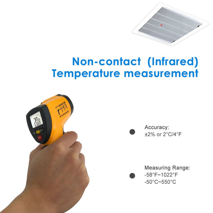 Helect Plastic Non-Contact Digital Laser Infrared Thermometer Temperature Gun With Lcd Display -58°F To 1022°F (-50°C To 550°C), Orange, Pack of 1