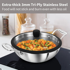 Hawkins Pro 3.5 Litre Shielded Nonstick Triply Deep-Fry Pan, Kadhai with Stainless Steel Handles and Glass Lid, Silver (PSNK35G), 26 cm