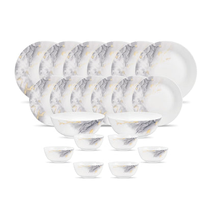 Diva by La Opala, Pearl Collection, Opal Glass Dinner Set 20 pcs, Twilight Clouds, White