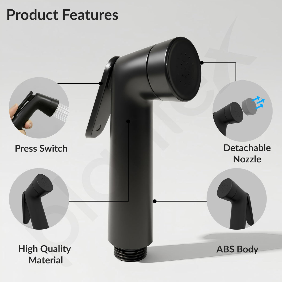 Plantex Jet Spray for Toilet/ABS Health Faucet with 1 Meter Shower Hose Pipe and Wall Hook/Health Faucet Set for Bathroom/Hand Gun for Toilet - (Black)-2