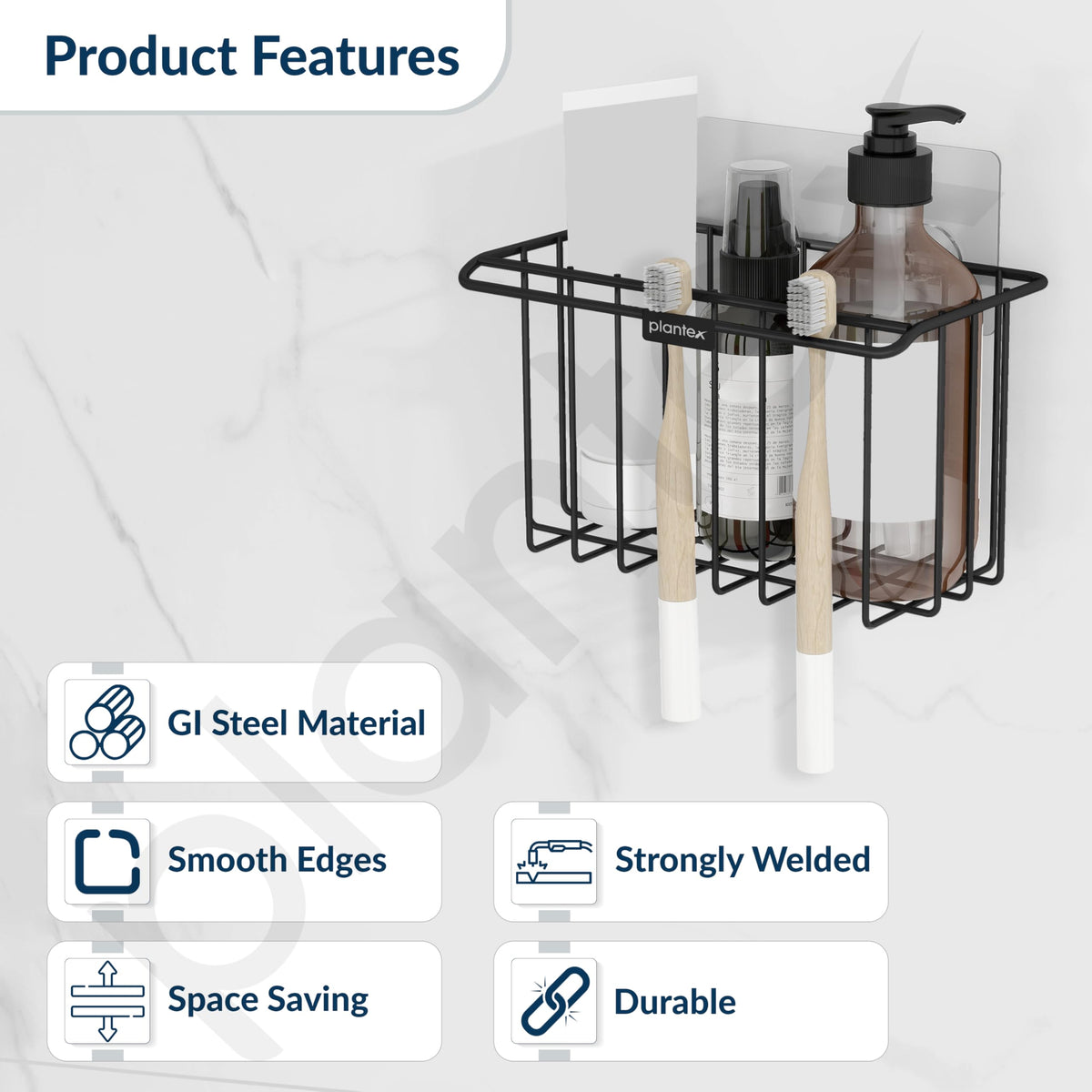 Plantex Self Adhesive Bathroom Shelf/Wall Mounted Storage Shelf/Rack/Toothbrush Holder with Kitchen Napkin Holder/Shelf for Bathroom/Kitchen Storage Stand Rack Shelf - (Black)-2