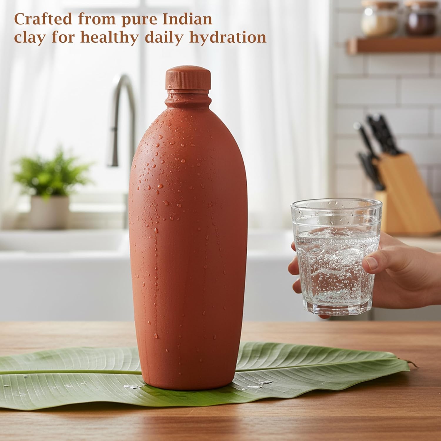 BS Natural Handcrafted Clay Water bottlei | Natural Mitti Ki bottle for Cold Drinking Water | Eco-Friendly Earthen Water Pot | Traditional Terracotta (Water Bottle 1 Liter Pack of 1)