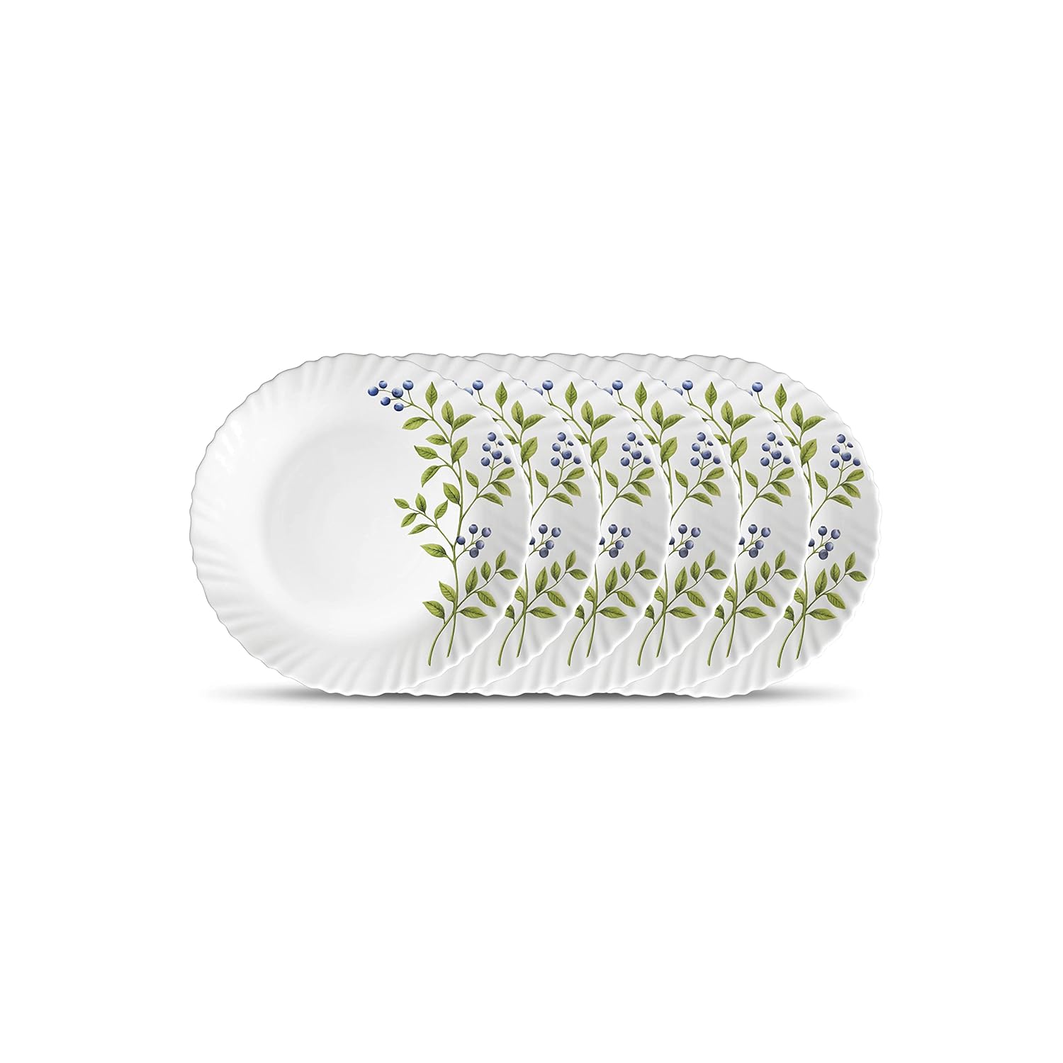 La Opala Novo Collection Opal Glass Crockery | Quarter Plate Set of 6 | Lush Greens Design | Plates for Snacking & Gifting | Microwave Safe | 100% Vegetarian | Extra Strong | Super Light & White