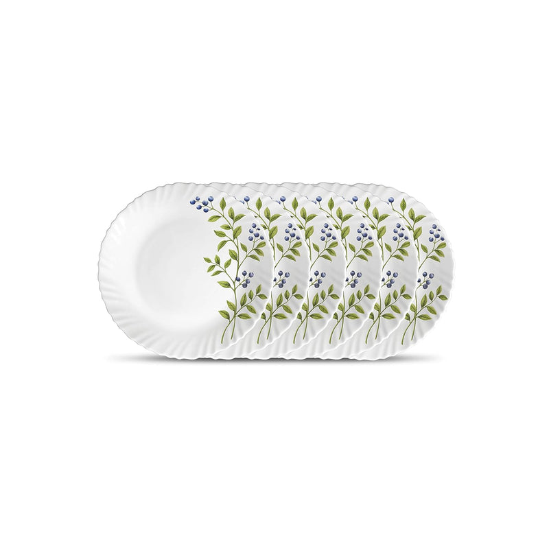 La Opala Novo Collection Opal Glass Crockery | Quarter Plate Set of 6 | Lush Greens Design | Plates for Snacking & Gifting | Microwave Safe | 100% Vegetarian | Extra Strong | Super Light & White