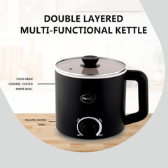 Pigeon By Stovekraft Swift Multi-Cook Kettle 1.5L, Egg Rack - Black | Double Layered | Food Grade Stainless Steel Inner Wall | Glass Lid | Auto Shut-Off, 600 Watts