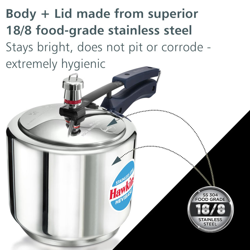 Hawkins 3 Litre Tall Stainless Steel Hevibase Pressure Cooker, Impact Bonded Base, Inner Lid Cooker, Silver (HSI3T)