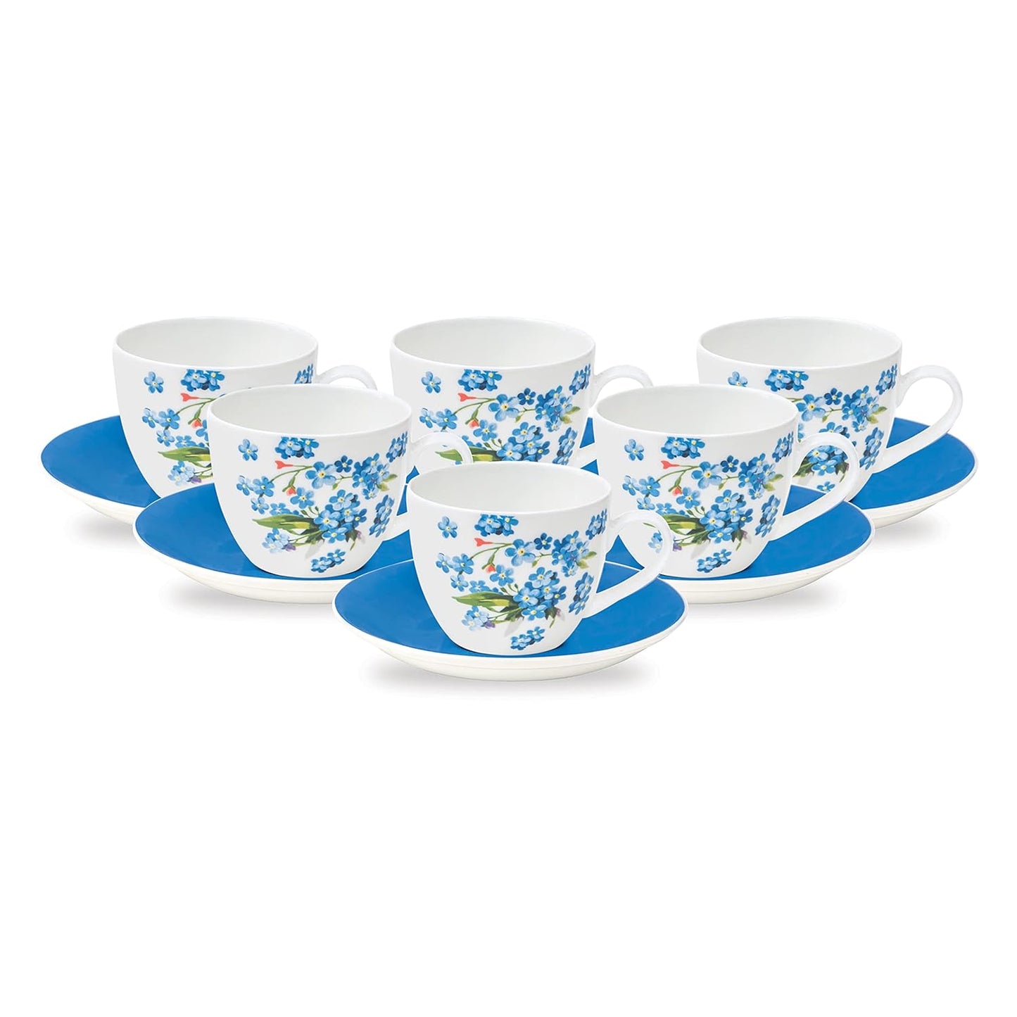 Clay Craft Cream Imperial Cup & Saucer 180ml, Set of 12 (6 Cups + 6 Saucers) Blue
