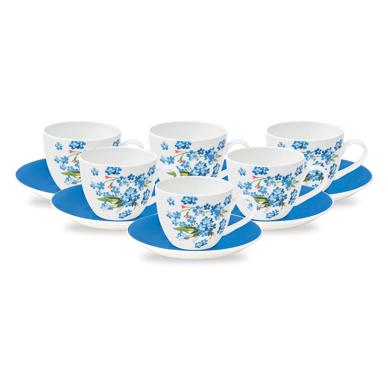 Clay Craft Cream Imperial Cup & Saucer 180ml, Set of 12 (6 Cups + 6 Saucers) Blue