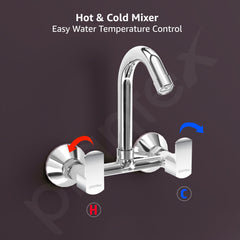 Plantex Sink Mixer for Kitchen with Brass Spindle/360 Degree Rotating Spout/Hot & Cold Water Mixer/Wall Mount Sink Mixer with Teflon Tap - Pack of 1 (Chrome, Kroma)-5