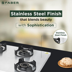 Faber Ember Stainless Steel Cooktop | 4 Brass Burners (Jumbo, 2Medium & Small |Manual Ignition | Diamond-Coated Pan Supp
