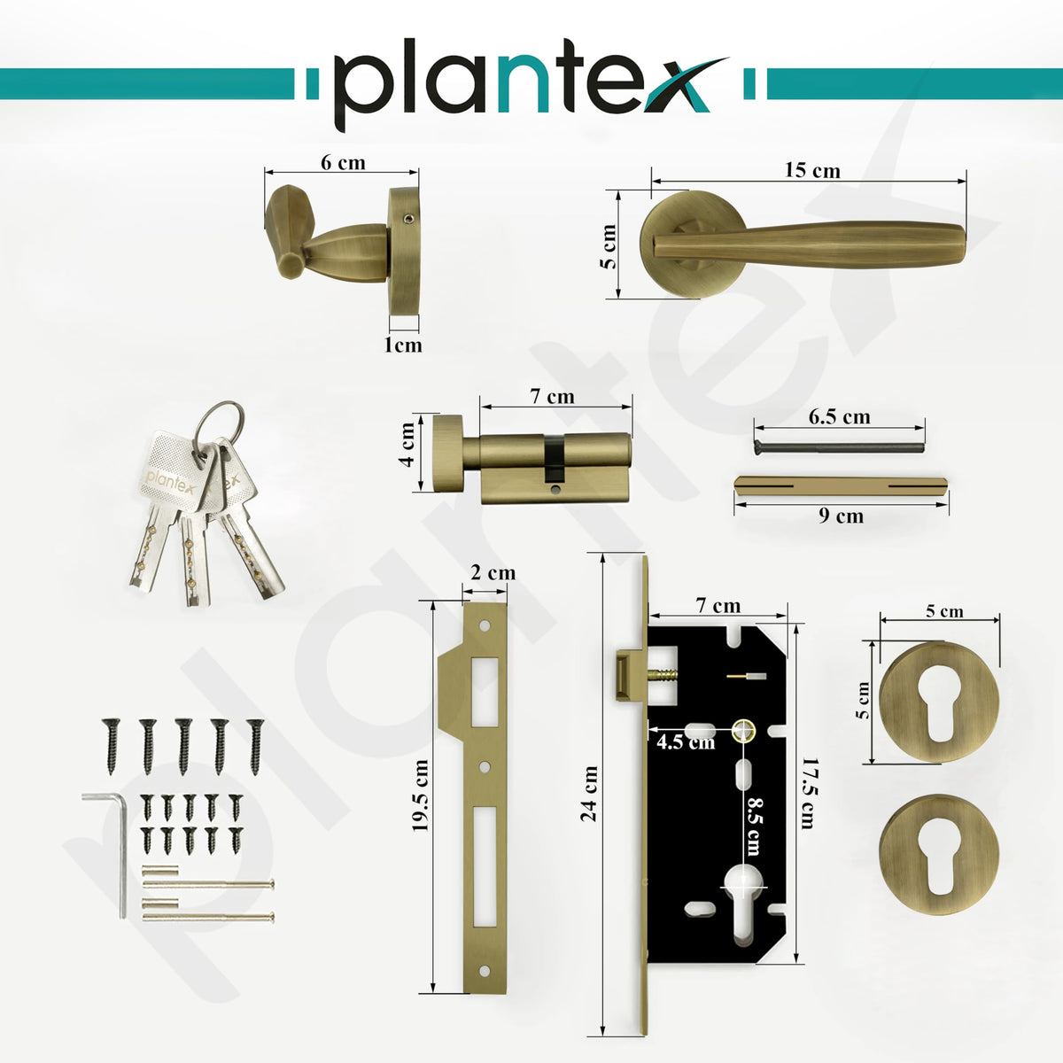 Plantex Main Door Lock Set/Door Lock for Home/Mortise Lock with Brass Lock Body & Cylinder (7135, Brass Antique)-6