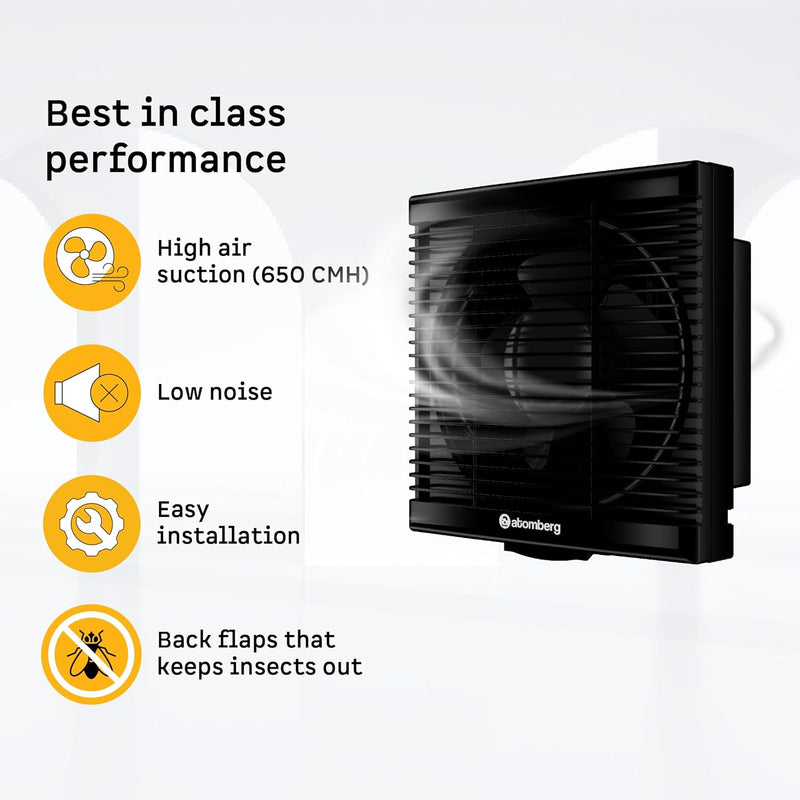 atomberg Efficio Exhaust 8 Inches | Suitable for Bathroom, Kitchen | BLDC Motor | Easy to Clean | 2 Year Warranty (Black)