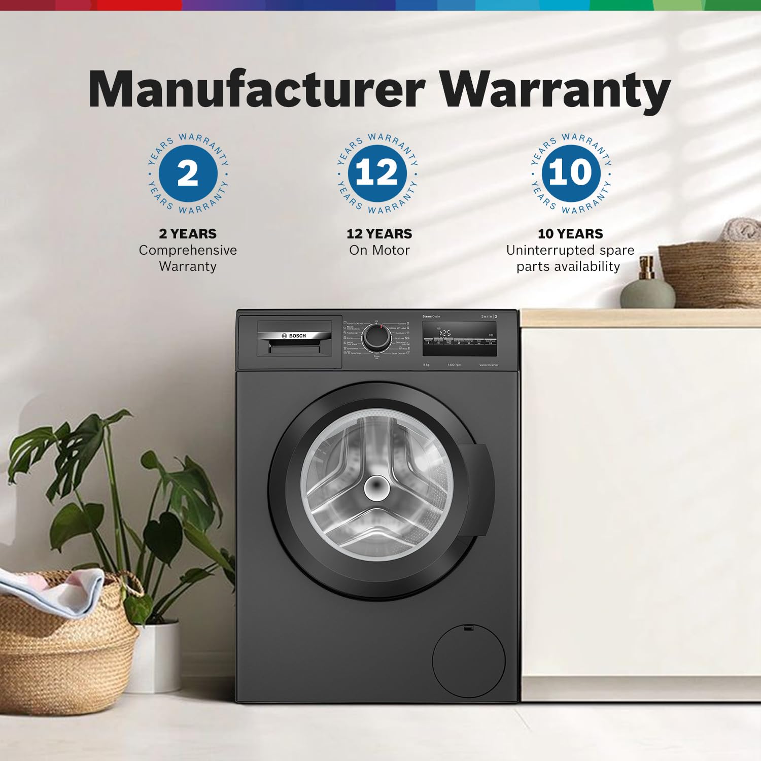 Bosch 8 kg 5 Star Fully-Automatic Front Loading Washing Machine (WAJ2826CIN, Black Grey, AI active water plus, In-Built Heater)