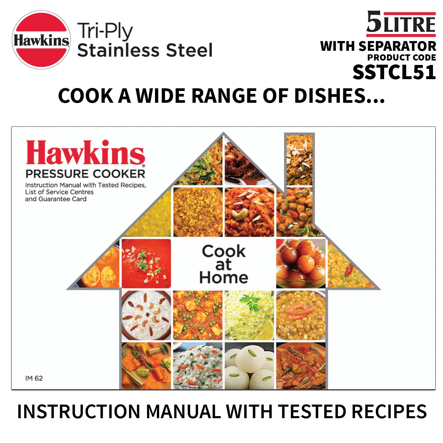Hawkins Classic 5 Litre Tri-Ply Pressure Cooker with Separator, Triply Stainless Steel Inner Lid Cooker, Silver (SSTCL51)