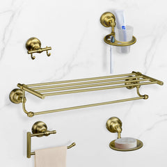 Plantex 304 Grade Stainless Steel Bathroom Accessories Set of 5 - Towel Stand/Napking Holder/Soap Holder/Toothbrush Holder/Robe Hanger - Skyllo (Brass Antique)-1