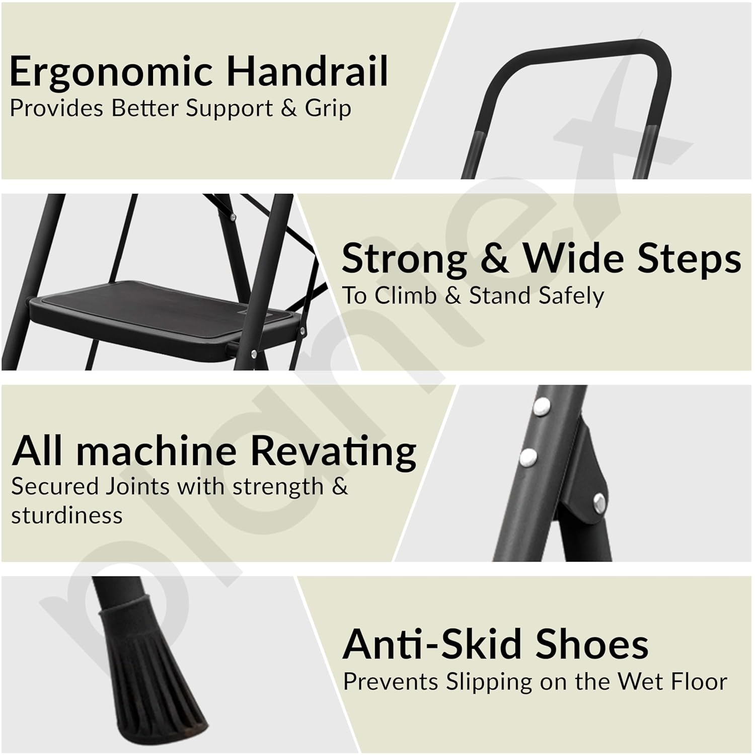 Plantex Alloy Steel 6 Step Ladder For Home/Foldable Strong Wide Step Ladder/Anti- Skid 6 Step Ladder - (Black & Grey)