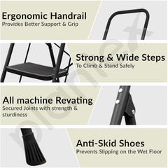 Plantex Alloy Steel 6 Step Ladder For Home/Foldable Strong Wide Step Ladder/Anti- Skid 6 Step Ladder - (Black & Grey)