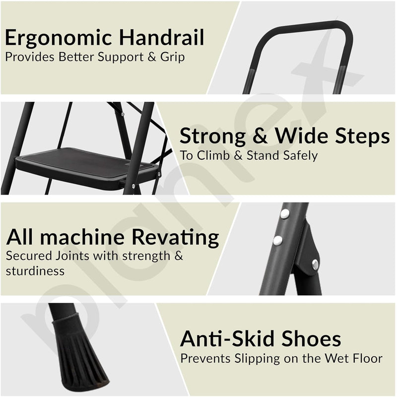 Plantex Alloy Steel 6 Step Ladder For Home/Foldable Strong Wide Step Ladder/Anti- Skid 6 Step Ladder - (Black & Grey)