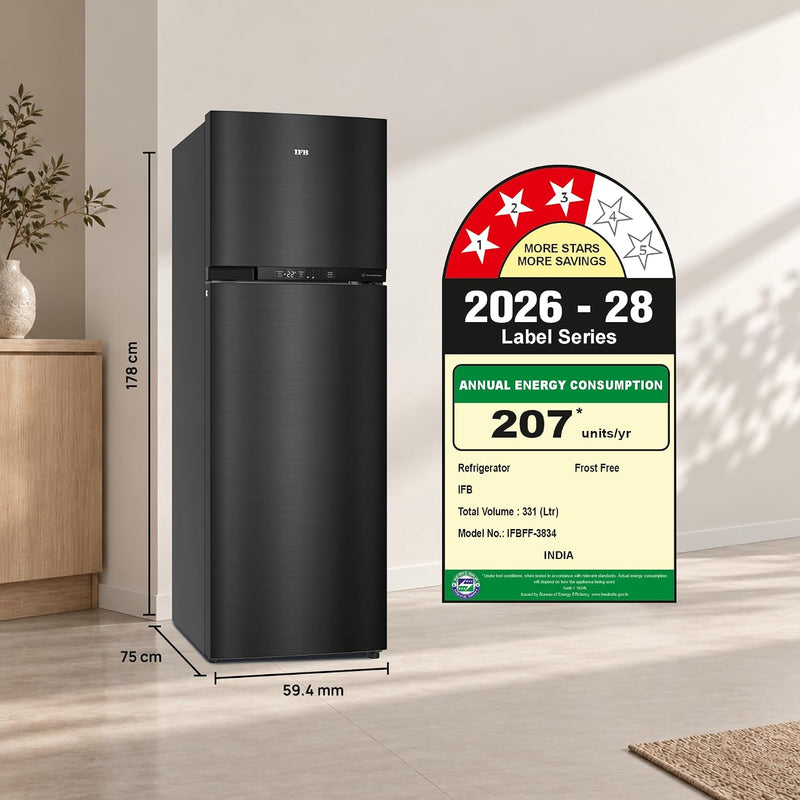 IFB 331L 3 Star 12-in-1 Convertible, Advanced Inverter Frost-Free Double Door Refrigerator with 30 Hrs Cooling Retention