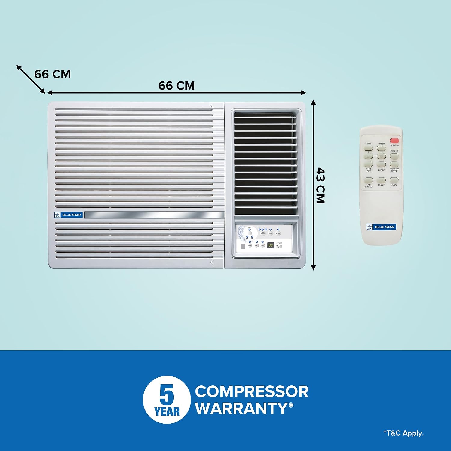 Blue Star 1 Ton 2 Star, New Star Rated, Window AC (Copper, 2 Way Swing, Multi Sensors, Blue Fins, Self Diagnosis, WFA312LXU, White)