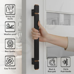 Plantex 12 Inch Main Door Handle/Aluminium Handle for Door/Black Pull-Push Handle for Home/Office/3 Years Warranty Pack of 1 (APS-613, Black & Rose Gold)-3