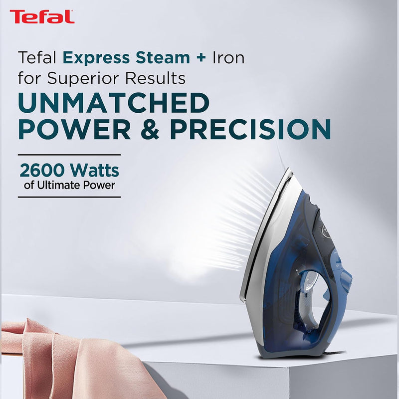 Tefal Express Steam+ Iron | No.1 Ironing Brand in Europe | 2600W | Durilium Technology | Ceramic Soleplate | 190g/min Boost | Vertical Steam | Auto Shut-Off | 2-Year Warranty