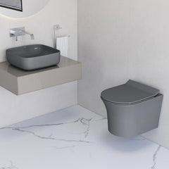 Plantex Ceramic Bathroom Commode and Wash Basin/Rimless Washdown Wall Hung Western Toilet/Bathroom Wash Basin/P Trap Commode - Smoke-1