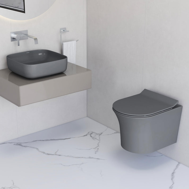 Plantex Ceramic Bathroom Commode and Wash Basin/Rimless Washdown Wall Hung Western Toilet/Bathroom Wash Basin/P Trap Commode - Smoke-1