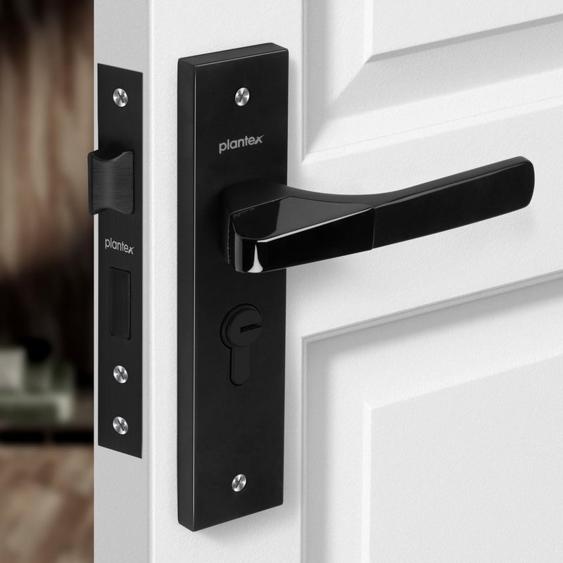 Plantex Heavy-Duty Door Lock Set - Main Door Lock Handle Set/Mortise Lock with 3 Keys, Brass Lock Body & Cylinder (8114 - Z Black & DC Black)-1