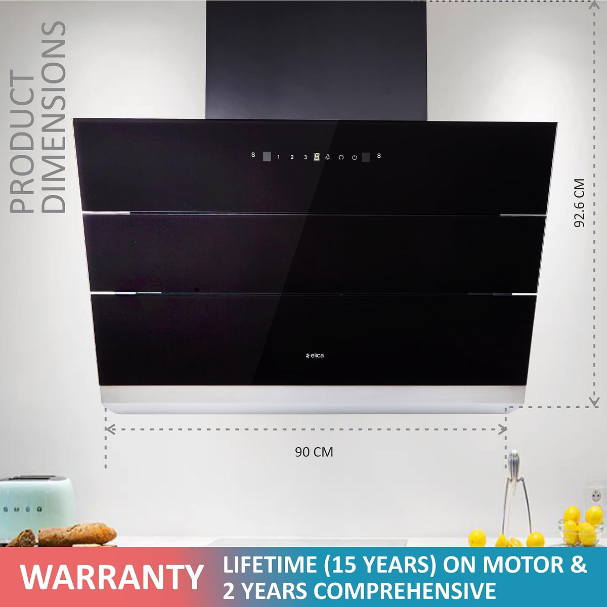 Elica 90 cm 1350 m3/hr Filterless Autoclean Angular Kitchen Chimney with 15 Years Warranty (EFL-S9012 HAC LTW VMS, Touch + Motion Sensor Control,)-3
