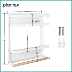 Plantex GI Steel Multi-Purpose Magnetic Shelf for Home/Fridge Organizer Spice Rack with Paper-Towel Holder/Kitchen Rack for Refrigerator (Small-White)-3